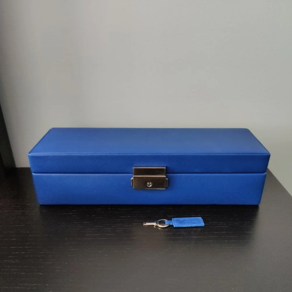 WOLF heritage Safe Deposit Jewelry Organizer Box With Compartment and Lock Blue